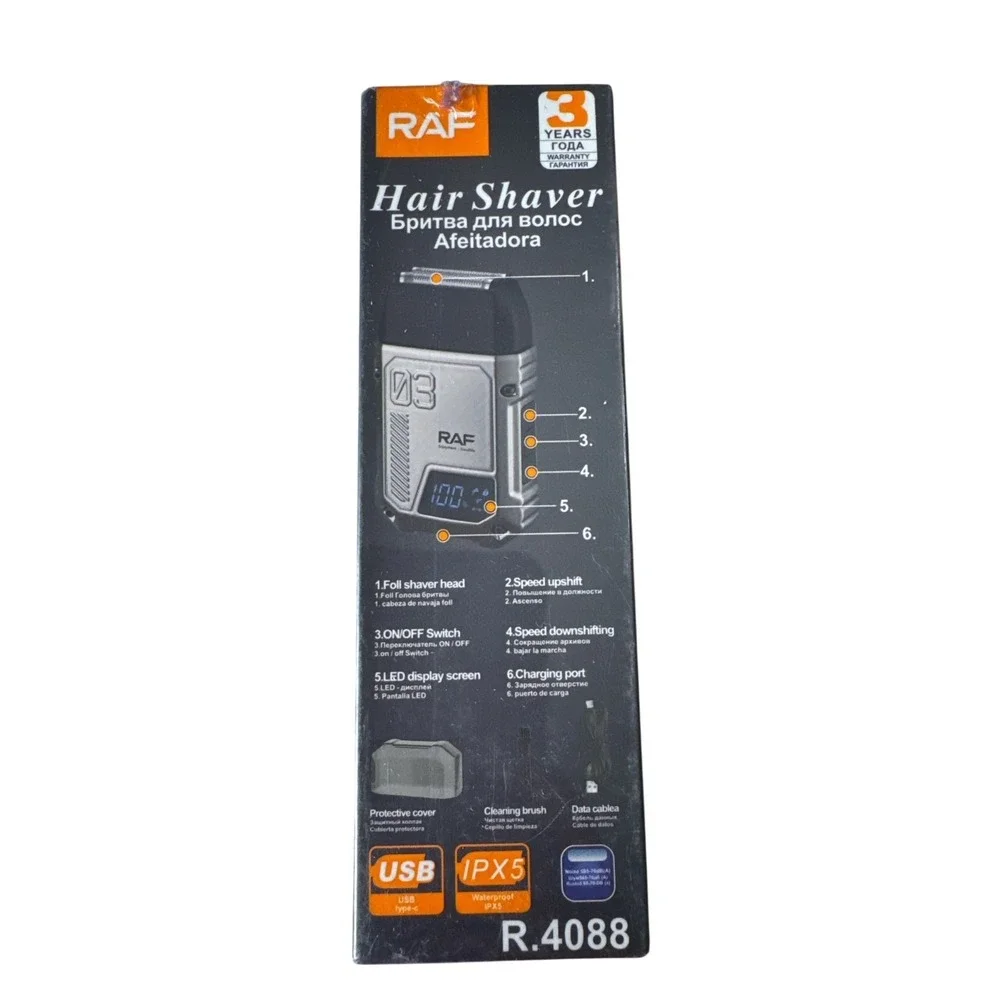 RAF R.4088 Electric Shaver‎ USB-C Waterproof IPX5 LED Display Beard Trimmer NIB